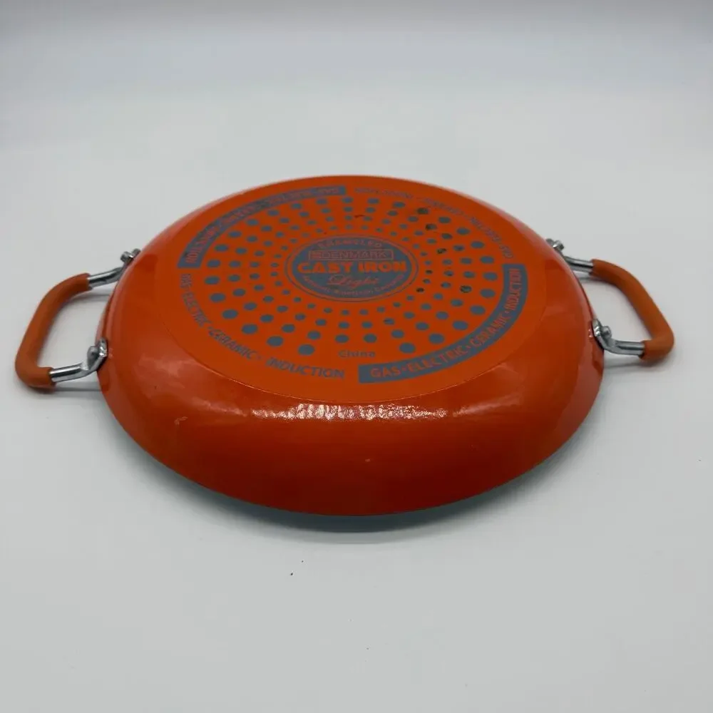 Denmark Cast Iron Light Enameled Paella Pan Ceramic Induction Orange 12